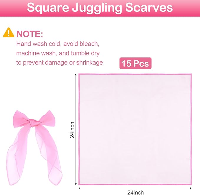 Scarves for Kids Play, 24 Inch Juggling Scarves, 15/30/45 Pcs available, Play Scarve for Toddlers, Dance, Magic Tricks