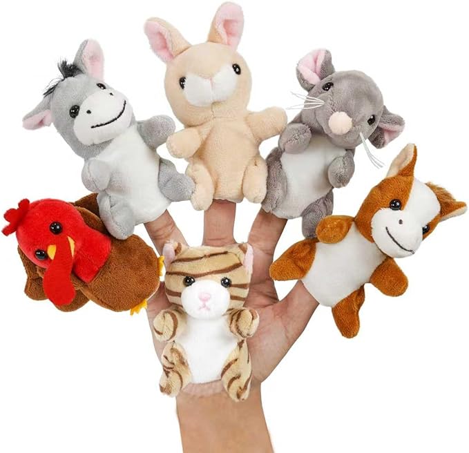 Farm 6pcs Finger Puppets Set, Cute Animal Puppet Mini Hand Puppets Role-Playing Story Animal Soft Plush Toy for Kids Cat, Mouse, Horse, Rabbit, Donkey, Turkey (farm02)