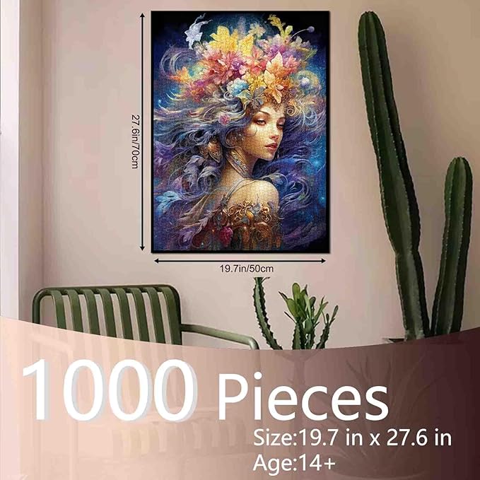 Tucocoo Fantasy Girl Jigsaw Puzzles for Adults 1000 Pieces, Flowers Fairy Woman Modern Art Jigsaw Puzzle Colorful DIY Craft Puzzles for Home Decoration Gifts, Family Puzzle Perfect for Game Nights