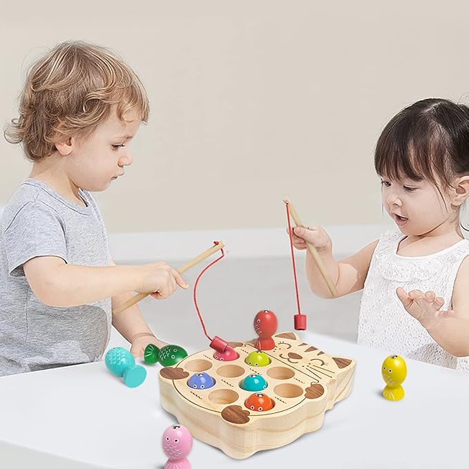 Fishing Game for Kids 3-5,Wooden Montessori Preschool Education Learning Hand-Eye Cognition & Fine Motor Skill Color Sorting Magnetic Fishing Toys Easter Basket Stuffers for Toddler Boys Girls