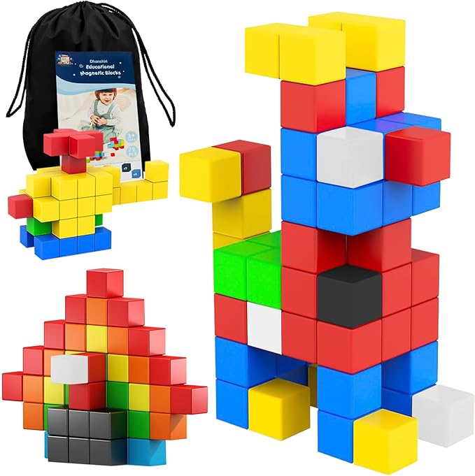 72 Pcs Magnetic Building Blocks for Toddlers – STEM Educational Toys for Kids Ages 3-8, Montessori Learning Magnet Cubes, Creative Preschool Construction Set with Storage Bag, Gift for Boys & Girls