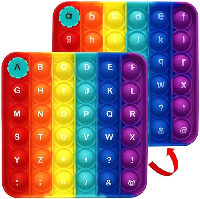 Alphabet Popper Fidggety Toy, Stress Relief Sensory Popping Game, Preschool Montessori Uppercase Lowercase Matching Game, ABC Letter Learning Educational Block (2 Double Sided Poppers)