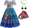 Encanto Dress - Mirabel Dress, Isabella Costume for Girls - Cosplay Dress Up With Glasses & Earrings