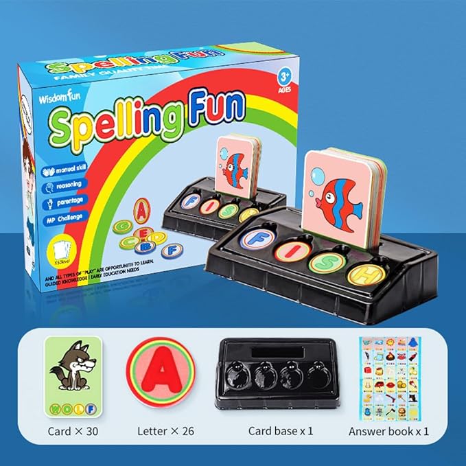 Matching Letter Game for Preschooler Age 3+ - Self-Correcting Word Puzzles Boost Spelling, Reading, Alphabet & Word Recognition - Early Education Toy Includes 30 Flash Cards & 26 Letters