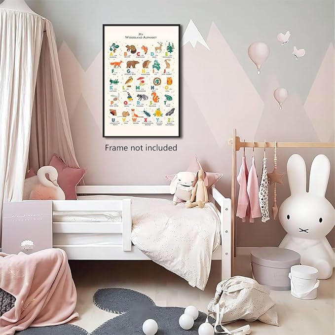 Alphabet Poster - Woodland Animal ABC Letters for Toddlers 1-3, Classroom & Nursery Wall Art, 16x24in Unframed