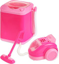 Toyvian Mini Kitchen Set with Realistic Working Toy Vacuum Cleaner and Washing Machine Kids Cleaning Toys for Pretend Play Ages 3-6
