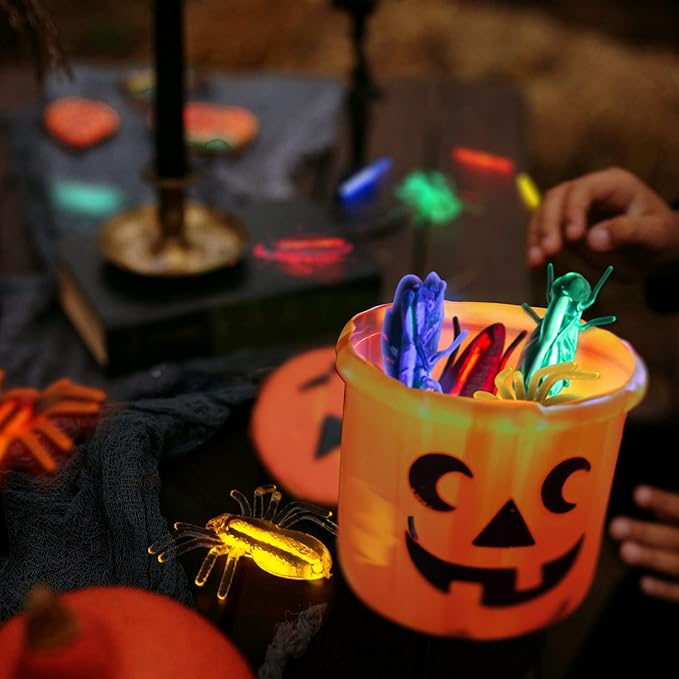SpringFlower 60pcs Halloween Glow Critters Set for Halloween Party Favors,18 Critters Toys and 42 Glow Sticks, Glow in The Dark Party Favors, Halloween Goodie Bag Fillers, Halloween Miniatures.