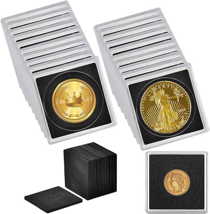 Coin Capsule Coin Snap Holder 2 x 2 Inch Half Dollar Coin Holder, Coin Cases for Collectors Coin Sleeves Collectors for Coin Collection Supplies (Black Foam Gasket, 20)