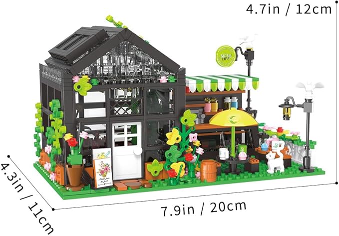 Flower House Building Set with LED, City Street House Flower Shop Building Blocks Toy, Valentine Gift for Girls 8-12 Year, Mini Brick 680pcs