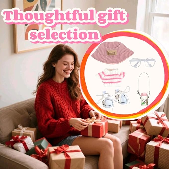 15cm & 17cm Doll Clothes Outfits Set - Premium Dress Up Bundle with Exquisite Accessories | Soft Fabric Fashion Doll Costume for 15-17cm Dolls (Pink Sweater-5)