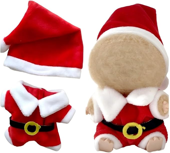 Christmas 17cm Doll Clothes Set(No Doll), Hat & Overalls Set for 17cm Labubu Suit, Cute Cloth for Dress up Unique Style Dolls Outfit Stylish Clothes for Labubu (Santa Claus)