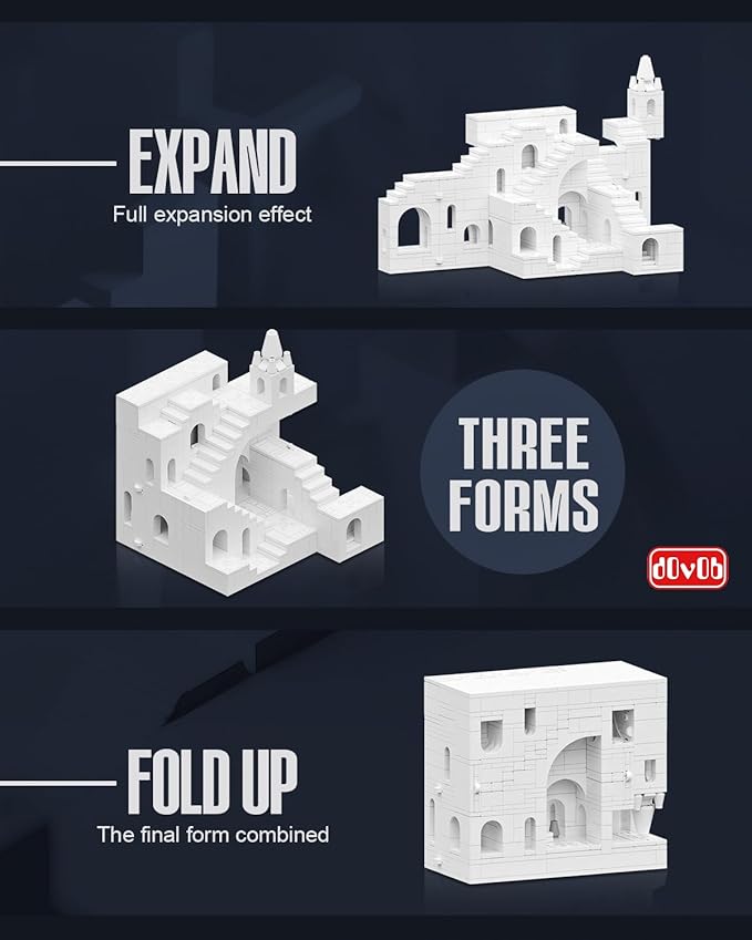 dOvOb Architectural Transformable White Castle Building Blocks Set - 668PCS Construction Magic Maze Mode Collectible Display Set for Adults and Teen
