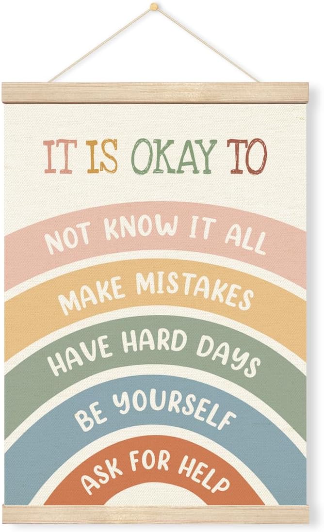 Inspirational Wall Art, Canvas Poster Hanger for Wall, Motivational Quotes Posters, Canvas Wood Hanging Banner, Mental Health Decor Art for Calm Down Corner, School Counselor Office Hanging Decor