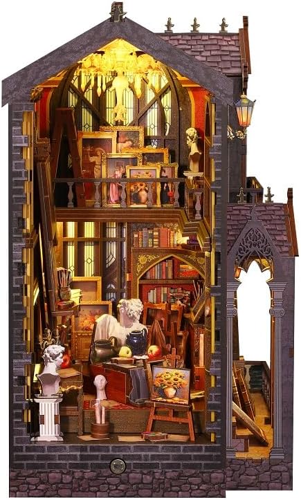 DIY Book Nook Kit - DIY Miniature Dolls House Kit with Furniture and LED Light, 3D Puzzle Wooden Art Bookends, Model Kits for Adults to Build (Wonderful Studio)