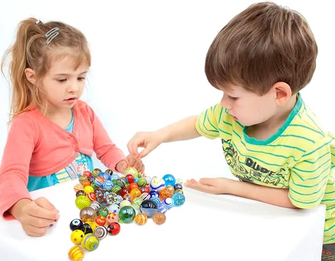 71pcs Assorted Marbles for Kids Handmade Big and Small Glass Marbles Bulk Set for Marble Game Toy Cool and Colorful