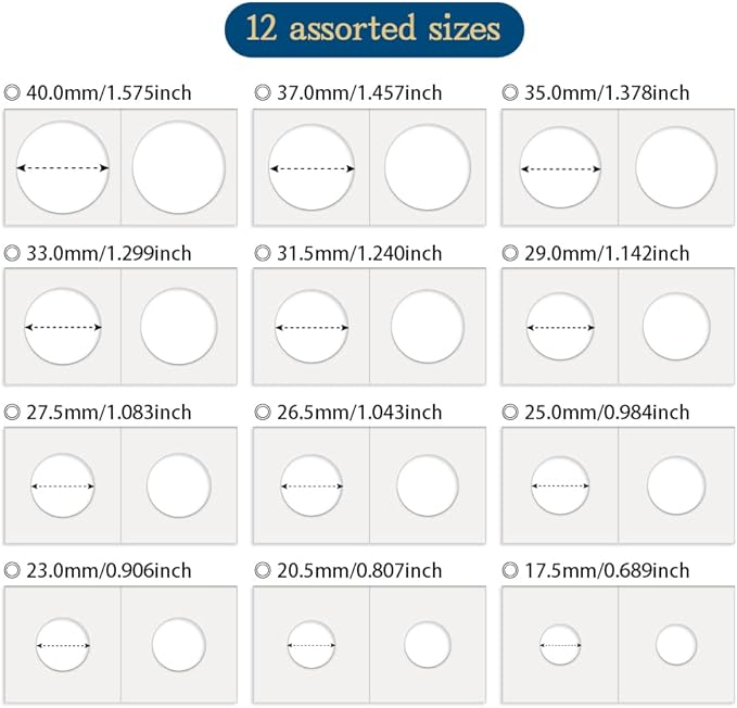 Boen 600Pcs Coin Holder 12 Assorted Sizes are Professional Coin Holders for Colletors (Coin Flips 12 Assorted Sizes 600 pcs)