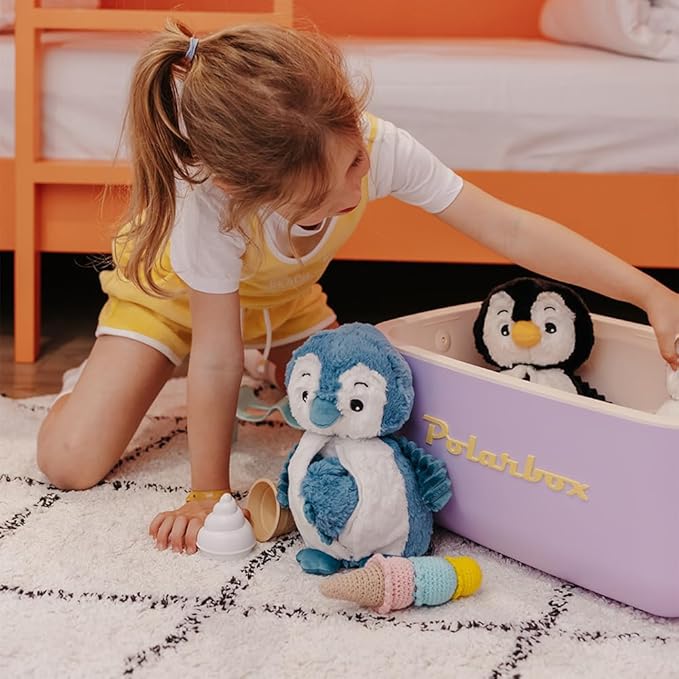 Les Déglingos Les Ptipotos by Glissou The Penguin Mummy Baby – Soft Plush – Ideal Newborn Gift – Blue – 16 cm