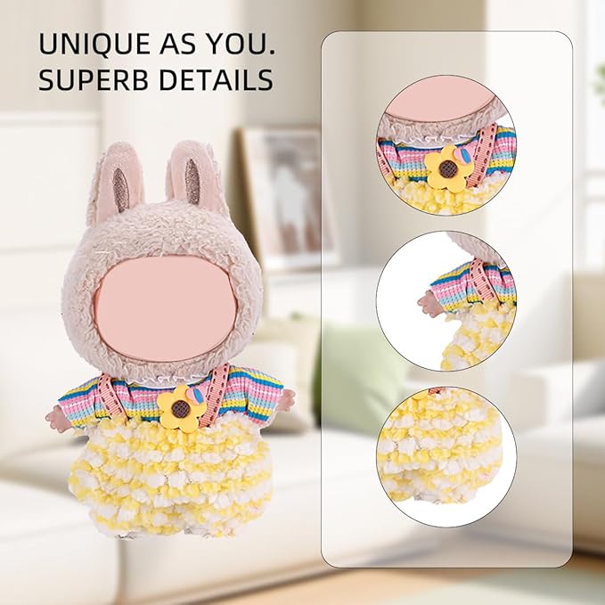 17cm Doll Clothes Set, Premium Jeans & Knitted Sweater Outfit for 17cm 15cm Dolls, Cute Dress Up Fashion, No Doll Included (Colorful, 17cm/15cm)