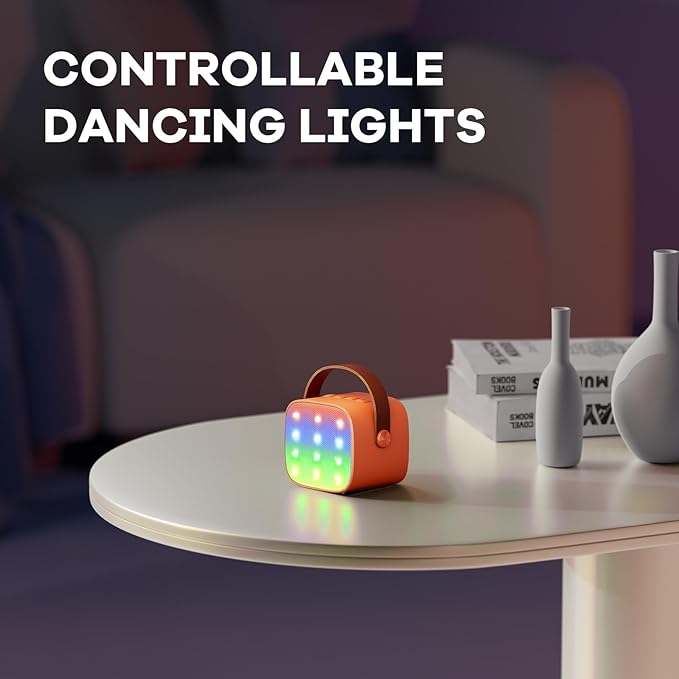 Mini Karaoke Machine for Kids Adults, Portable Bluetooth Speaker with 2 Wireless Microphones, Birthday Gifts Toys for Girls Boys Ages 3, 4, 5, 6, 7, 8, 9,10,11,12+ Years Old Toddler (Orange)