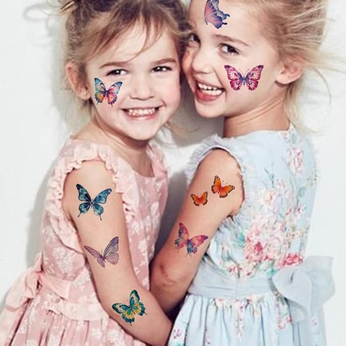 Glitter Butterfly Temporary Tattoos for Kids - 74 Individually Sheets Watercolor Butterfly Tattoos for Kids Birthday Decorations