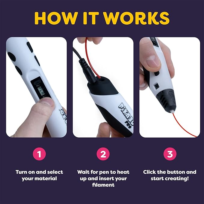 PIKA3D PRO 3D Printing Pen - Includes 3D Pen, 5 Colors of PLA Filament Refill with Stencil Guide and User Manual, White