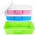 Suzile 3 Pcs Portable Sensory Bin Sand Tray with Lid, 15 Inch Colorful Plastic Sandbox Toy, Large Play Tray Fill with Sand, Water, Beads, and More, 3 Colors(Pink, Green, Blue)