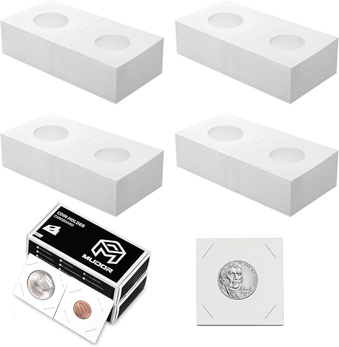 MUDOR Upgraded Premium Coin Flips for Nickel, 200 Pack Cardboard Coin Holder, Mylar Coin Flips 2x2, Paper Coin Holders