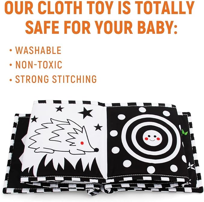 teytoy Baby Toys 0-6 Months, Black and White High Contrast Sensory Newborn Toys, Baby Soft Book for Early Education, Infant Tummy Time Toys, Baby Newborn Essentials Must Haves