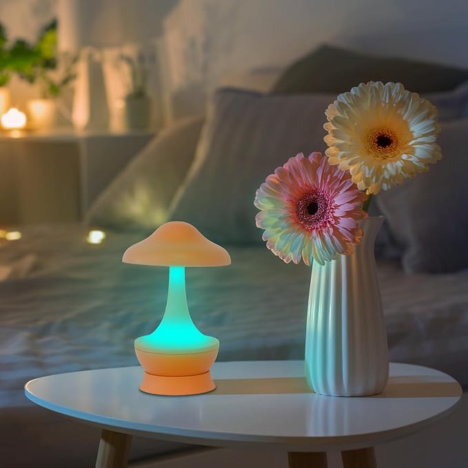Mushroom Lamp Cordless Table Lamp - Room Decor Aesthetic Night Light for Night Stands and Desk Lamps - Fun and Energy- Night Light with USB Charging Port - Soft Indoor Lighting for Kids (Orange)