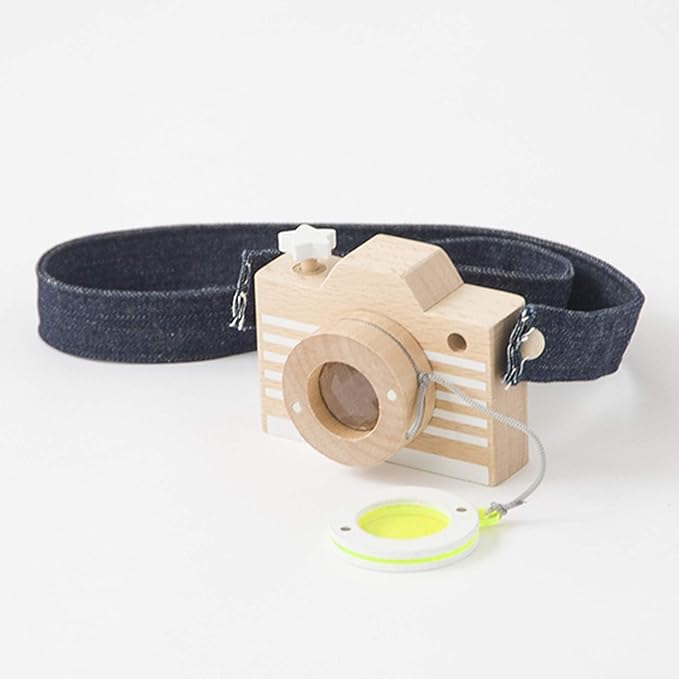 kiko+ Wooden Pretend Play Camera with Yellow & Kaleidoscope Lens for Toddlers and Kids