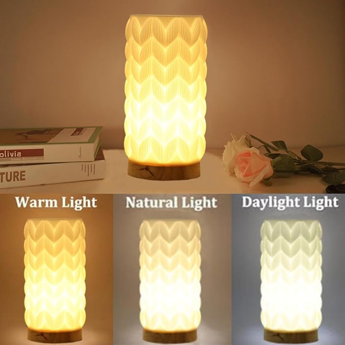 Novelty Small Table Lamp for Bedroom,3 Color Vintage Style Striped Small Night Light Lamp,Mini Minimalist Bedside Lamp with Textured Shade for Living Room Nightstand Small Space Momen Room Office Dorm