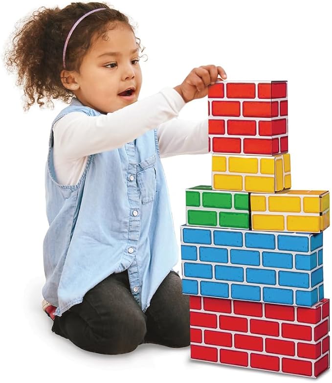 Teacher Created Resources Heavy-Duty Cardboard Building Blocks – 40-Piece Set, Supports 150 lbs – Easy-to-Clean, Sturdy, Colorful – Large, Medium & Small Sizes