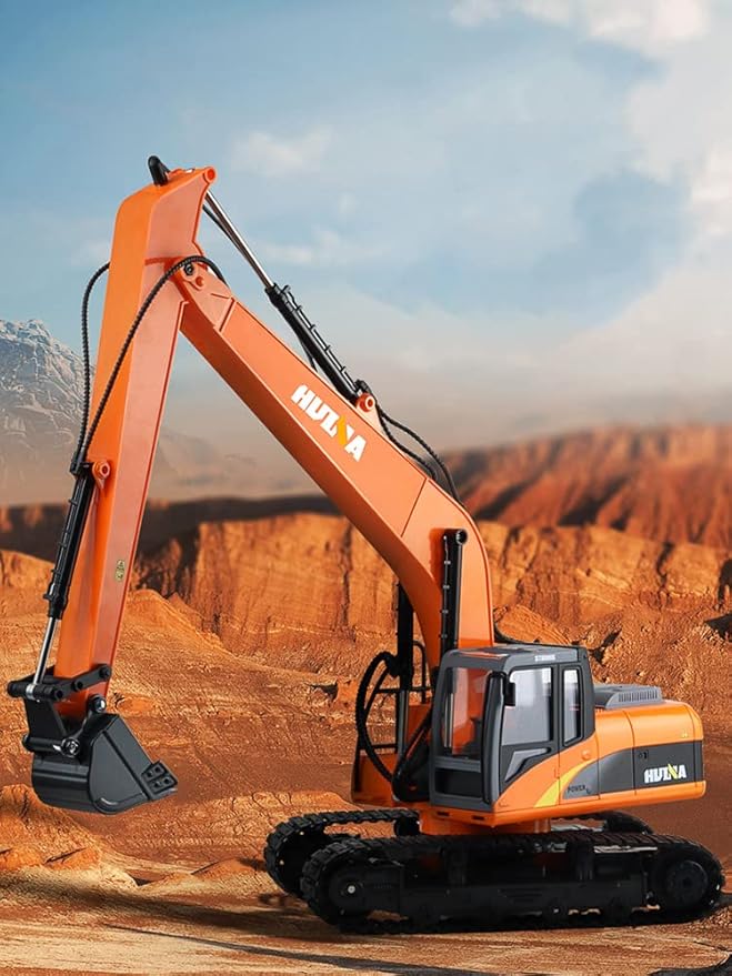 1PC Long Reach Excavator Toy for Kids, Heavy Duty Construction Vehicle Digger Toy, 360-degree Rotatable Driver's Compartment, Multi-jointed Movable Tracked Vehicle for Kids Gift (Orange)