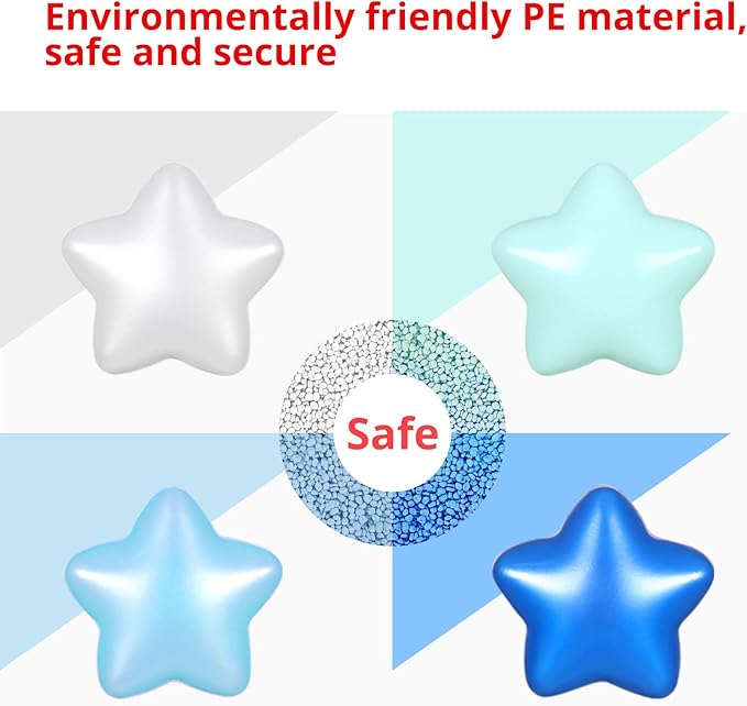 Ball Pit Balls Pack of 100 200 500 - Star and Round Set BPA Free Phthalate Free Non-Toxic Crush Proof Play Balls Soft Plastic Balls for Toddlers Baby Kids Birthday Pool Tent Party