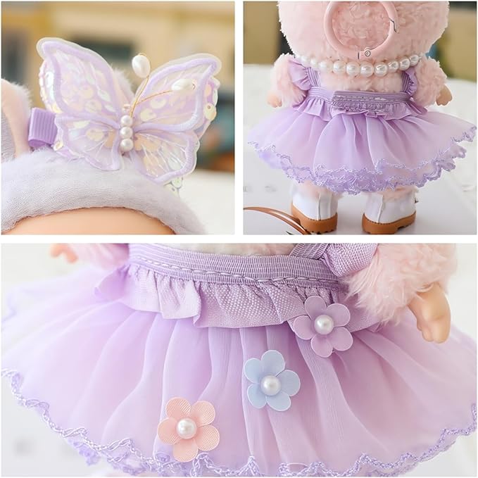 Clothes for Dolls Accessories, Outfit Set 4 Pieces Gauze Dress for 15cm 17cm Doll (No Doll), Romantic Skirt Doll Clothing Set Replacement Purple