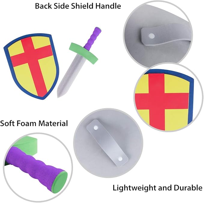 Super Z Outlet Children's Foam Toy Medieval Joust Sword & Shield Knight Set Lightweight Safe for Birthday Party Activities, Event Favors, Toy Gifts