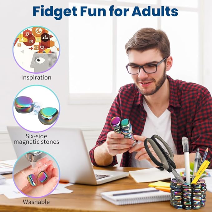 Cool Fidget Toy Fridge Magnets Rocks,Science Kit Magnet DIY Alphabet Number, Magnetic Hematite Stones Gift, Magnet Ferrite Putty Desk Toy for Adults(24PCS)