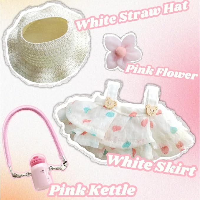 15cm & 17cm Doll Clothes Outfits Set - Premium Dress Up Bundle with Exquisite Accessories | Soft Fabric Fashion Doll Costume for 15-17cm Dolls (White Skirt-4)