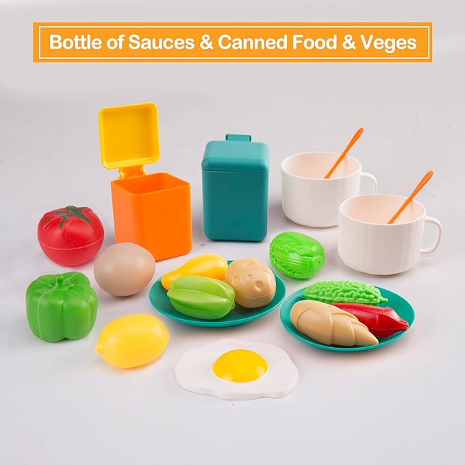 118Pcs Mini Play Kitchen Accessories for Kids, Pretend Cooking Playset with Cookware, Tableware & 2 Fruit Sets, Learning Gift for Girls, Boys, Toddlers, Green