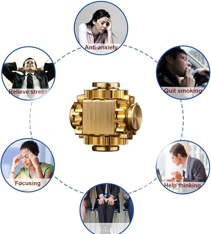 Pure Brass Cube Gears Linkage Anti-Anxiety Fidget Spinner Toy,Metal DIY EDC Meditation Break Bad Habits ADHD Finger Spinning Toy for Kid and Adults High Speed Precision Brass Material