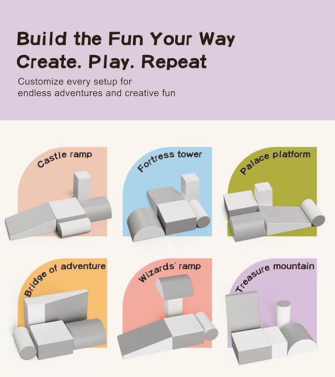 5-Piece Climb and Crawl Activity Play Set, Soft Foam Climbing Blocks for Toddlers with Wipe-Clean PU Leather, Anti-Slip Climbing Toys for Toddlers Inside for All-Around Development, Gray & White