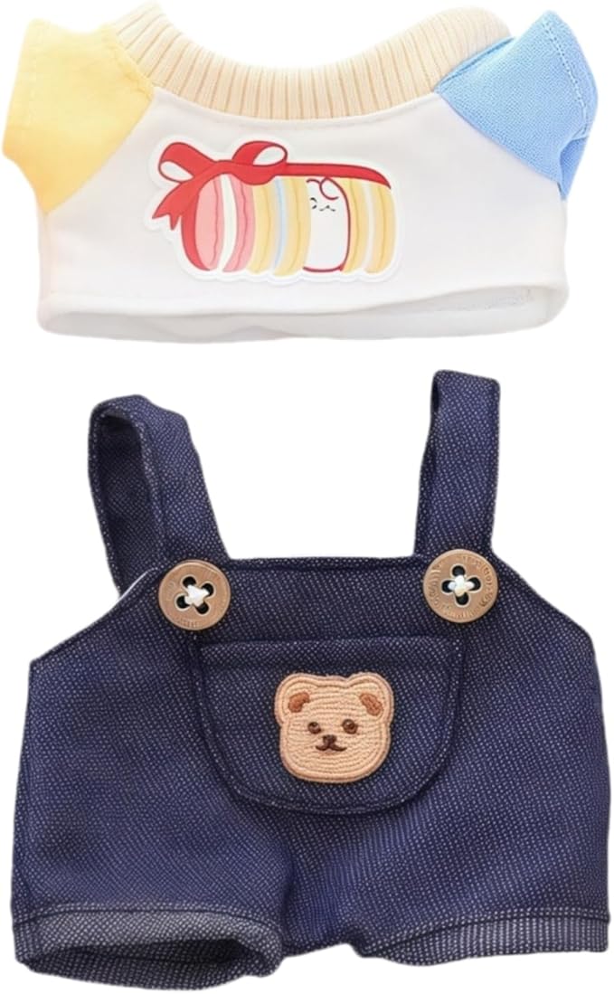 17cm Doll Clothes Set, 2 Pieces Dress Overalls Outfit Set for 6.7inch Doll Suit, Cute Fashion Clothes Accessories for 1st/2nd/3rd Gen Dolls Play & Display