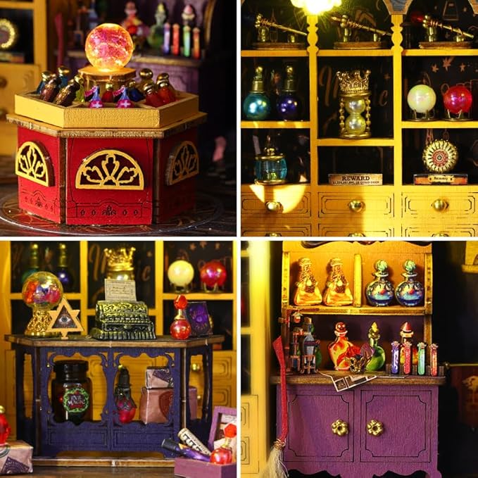 DIY Book Nook Kit - DIY Miniature Dolls House Kit with Furniture and LED Light, 3D Puzzle Wooden Art Bookends, Model Kits for Adults to Build (Magic Energy Station)