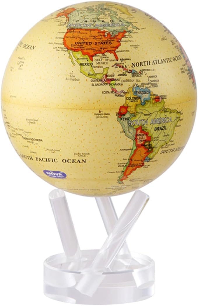 MOVA Globe – Political Map Yellow 4.5” | Vintage-Style Rotating Globe Powered by Light | No Batteries or Cords | Antique World Map for Home or Office Decor
