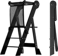 COSYLAND Foldable Toddler Kitchen Stool Helper - Height Adjustable Standing Tower for Bathroom Sink or Kitchen Counter - Step Stool for Toddlers Ages 18 Months to 6 Years Black