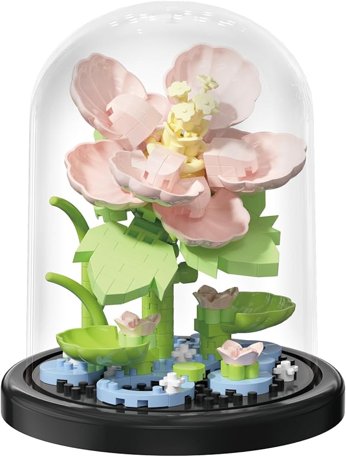 Hibiscus Legend Home Bouquets Dust Cover Set Building Toy Creative Assembly Bonsai Tree, Ideal for Valentine's Anniversaries Birthday