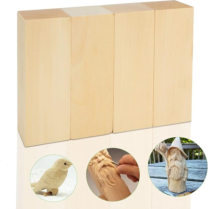 8PCS Basswood Carving Blocks, 6x2x2 inch Unfinished Wood Blocks for Crafts, Unfinished Wood Squares Wooden Blocks for Arts and Crafts