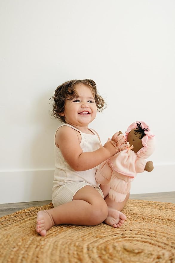 Soft Baby Doll, Black Hair, Brown Skin, Multiracial Soft Dolly, No Hard Parts, 11' Tall