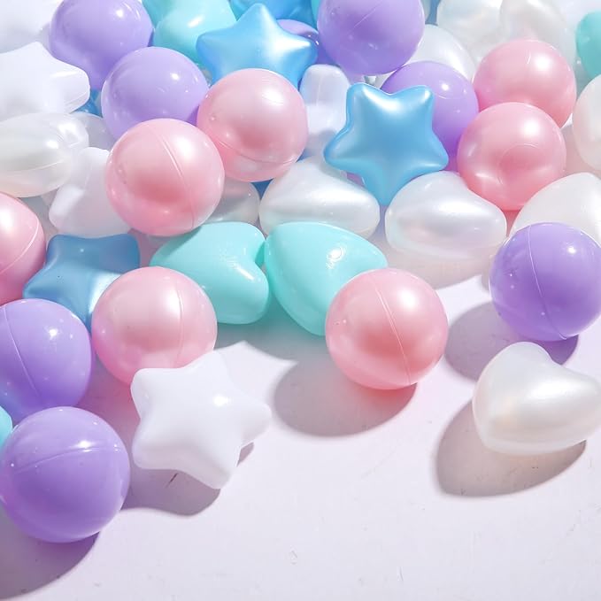 Ball Pit Balls Pack of 100 200 500 - Star and Round Set BPA Free Phthalate Free Non-Toxic Crush Proof Play Balls Soft Plastic Balls for Toddlers Baby Kids Birthday Pool Tent Party