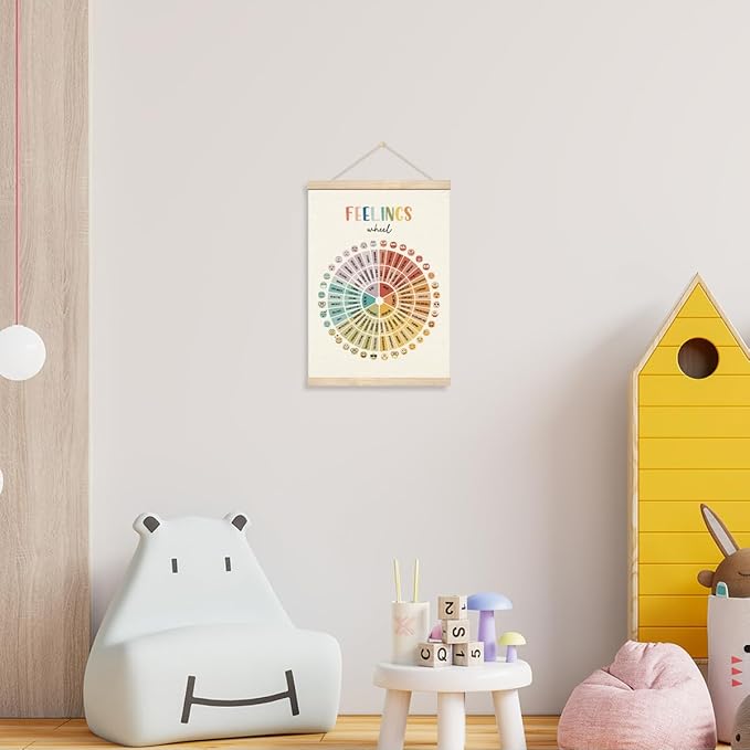 Geondos Mental Health Wall Art, Feelings Wheel Poster, Therapy Office Poster, Counseling Office Must Haves, School Counselor Supplies, Decoration for Calm Down Corner, 11.8x15.7 Inches